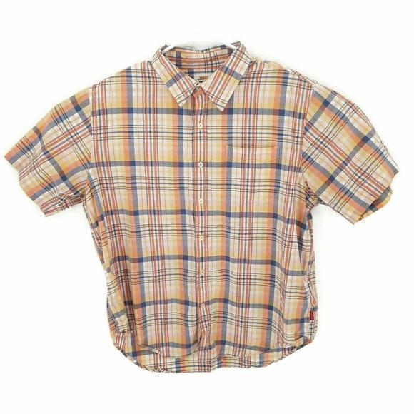 Levis Mens Button Front Shirt Multicolor Blue Plaid Short Sleeve 100% Cotton XL - Picture 1 of 9